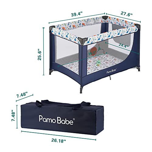 Pamo Babe Travel Foldable Portable Bassinet Baby Infant Comfortable Play Yard Crib Cot with Soft Mattress, Breathable Mesh Walls, and Carry Bag, Blue