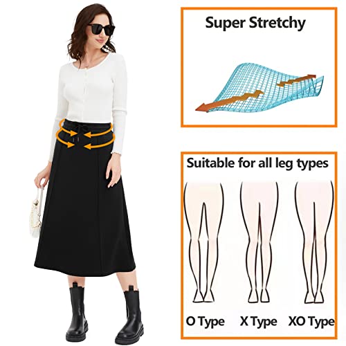 High Waisted Skirts for Women with Pockets Midi Length A-Line Skirt Drawstring Elastic Waist Maxi Skirts S-2XL