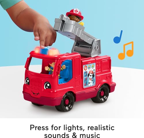 Fisher-Price Little People Toddler Toy Fire Truck Musical Push-Along Vehicle with 2 Figures for Pretend Play Ages 1+ Years