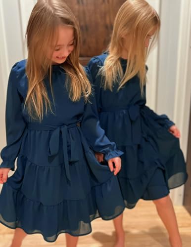 Amazon Arshiner Girls Long Sleeve Dress Tween Fall Formal Party Holiday Midi Tiered Flowy Swing Dresses with Belt 5-13 Y