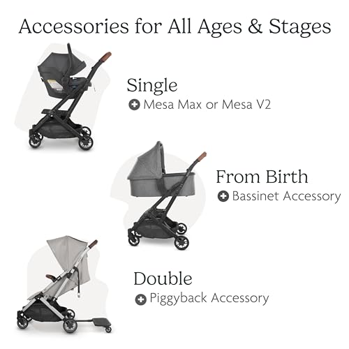 UPPAbaby Minu V2 Travel Stroller/Lightweight, Portable Design/One-Hand Fold/Shoulder Strap and Leather Bumper Bar Included/Jake (Charcoal/Carbon Frame/Black Leather)