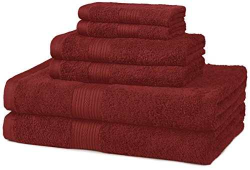 Amazon Amazon Basics Soft Bath Towels set , Absorbent Fade Resistant 100% Cotton washcloths 6 Pieces (12" x 12"), Perfect face towels, fingertip towels, Crimson