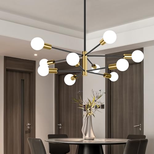 Clip coupon - Amazon BesLowe 10-Light Modern Sputnik Chandelier, Mid Century Black & Gold Chandeliers Lighting, Farmhouse Ceiling Hanging Light Fixture for Dining Room Bedroom Living Room Kitchen Foyer, Height Adjustable