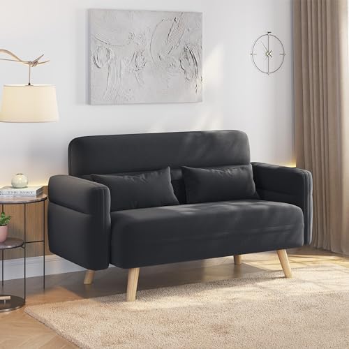 Amazon Yaheetech 46" Small Modern Fabric Sofa Loveseat Mid Century 2 Seater Sofa Couch with Lumbar Pillows, Solid Wood Legs for Living Room, Small Space, Dorm, Office, Bedroom, Dark Gray