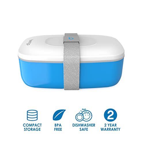 Bentgo Classic (Blue) - All-in-One Stackable Lunch Box Solution - Sleek and Modern Bento Box Design Includes 2 Stackable Containers, Built-in Plastic Silverware, and Sealing Strap