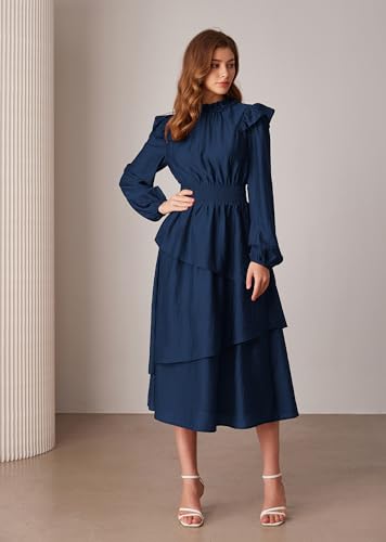 Clip coupon - GRACE KARIN Women's Long Sleeve Fall Dresses 2024 Casual Ruffle Mock Neck Midi Wedding Guest Cocktail Flowy Dress