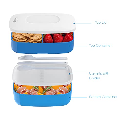 Bentgo Classic (Blue) - All-in-One Stackable Lunch Box Solution - Sleek and Modern Bento Box Design Includes 2 Stackable Containers, Built-in Plastic Silverware, and Sealing Strap