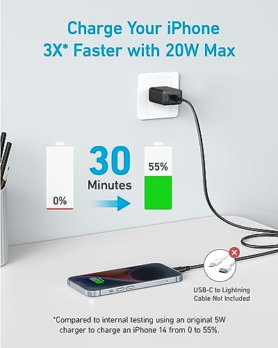 Anker iPhone 16 Charger, USB C Charger Block, 2-Pack 20W Fast Wall Charger for 16/16 Pro/Pro Max/iPad Pro and More, with 2 Pack 5 ft USB-C Cable (Black)