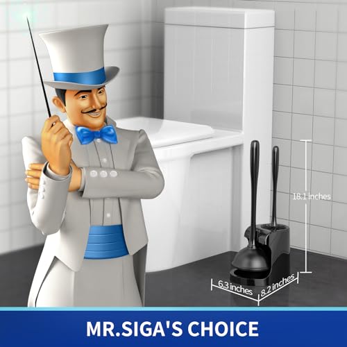 Amazon MR.SIGA Toilet Plunger and Bowl Brush Combo for Bathroom Cleaning, Black, 1 Set