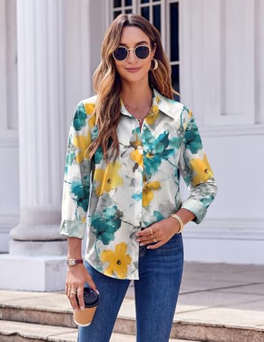 Amazon Zeagoo Button Down Shirts for Women Dressy Floral Printed Long Sleeve Blouse Business Casual Work Tops