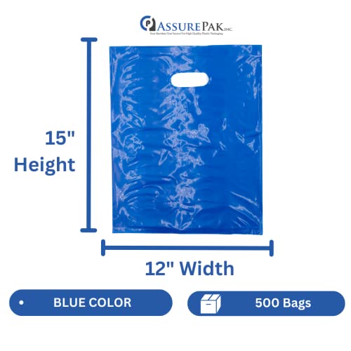 Amazon LDPE Die Cut Merchandies Bags - 12"x15" - 500 Bags - 1.5 mil - Blue - 1215DCBLUE - AssurePak