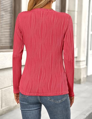 Amazon PRETTYGARDEN Long Sleeve Tops for Women 2025 Spring Fall Trendy Business Dressy Casual Shirts Crewneck Textured Blouse