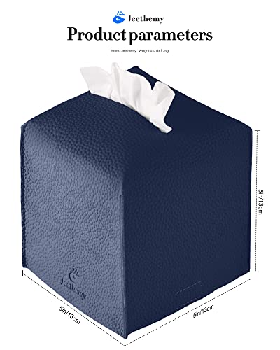 Amazon Tissue Box Cover, Jeethemy Square PU Leather Tissue Box Holder, Modern Tissue Case Facial Paper Organizer Dispenser,5X5X5'',Single Navy Blue