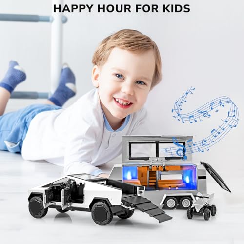 Amazon Truck and Trailer Toys for Boys 1/32 Diecast Truck and Trailer Model Kit,Toy Truck and Trailer Set with Sound and Light,Pull Back Toy Truck with Trailer,Toy Trucks for Boys Age 4-7(Silver)