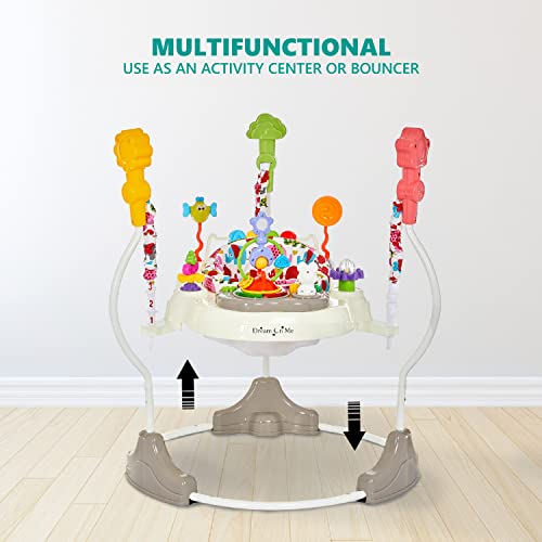Dream On Me Zany 2-in-1 Baby Activity Center and Bouncer in Elephant Print, Sturdy and Strong Frame, 3 Height Positions, 360° Rotating Seat, 12 Songs with Flash Lights
