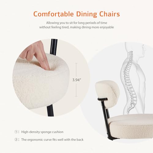 Amazon Sweetcrispy Dining Chairs Set of 4, Boucle Upholstered Modern Mid Century Round Kitchen Chairs with Curved Backrest & Metal Legs for Vanity, Living Room - Beige