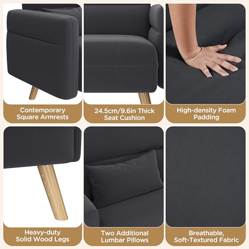 Amazon Yaheetech 46" Small Modern Fabric Sofa Loveseat Mid Century 2 Seater Sofa Couch with Lumbar Pillows, Solid Wood Legs for Living Room, Small Space, Dorm, Office, Bedroom, Dark Gray