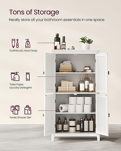 Amazon VASAGLE Bathroom Floor Storage Cabinet, Bathroom Storage Unit, Freestanding Cabinet with 4 Doors, Adjustable Shelves, 11.8 x 23.6 x 43.3 Inches, White UBBC552P31