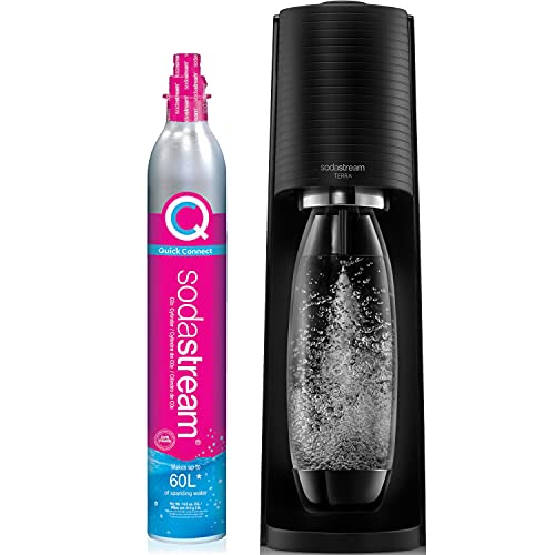 Amazon SodaStream Terra Sparkling Water Maker Bundle (Black), with CO2, DWS Bottles, and Bubly Drops Flavors