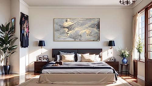 Amazon Wall Art Abstract Canvas Painting Gray Wall Decor Fluid Ink Modern Artwork for Living Room Bedroom Dining Room Home Office Decor 20"x40" with Framed