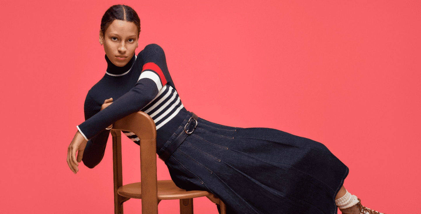 Walmart Free Assembly Women's and Women's Plus Stitch Pleated Denim Maxi Skirt, Size 0-28