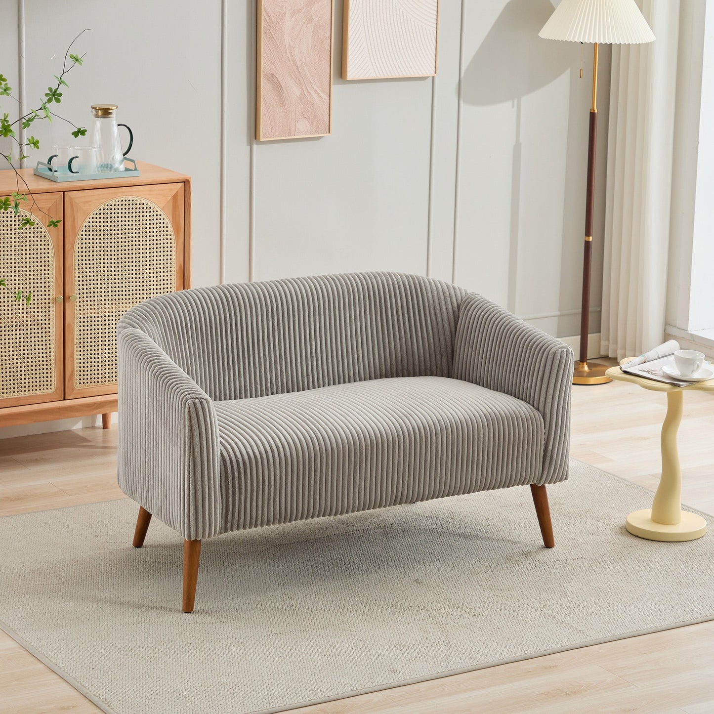 Walmart Sofas for Two 50.78" Modern Loveseat Couch Sofa, Corduroy Fabric Upholstered 2-Seat Sofa, Loveseat with Wooden Walnut Legs for Small Space Office Studio Apartment Bedroom,Gray,Small Couches