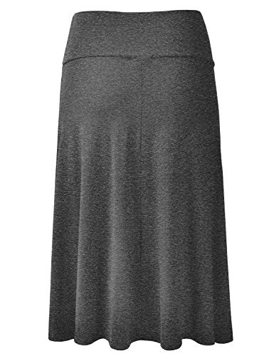 EIMIN Women's Solid Flared Lightweight Elastic Waist Classic Midi Skirt (S-3XL)