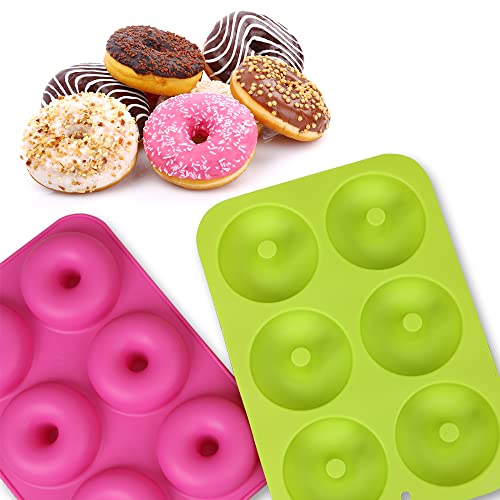 homEdge Silicone Donut Molds, 2-Pack of Non-Stick Food Grade Silicone Pans for Doughnut Baking – Green and Pink
