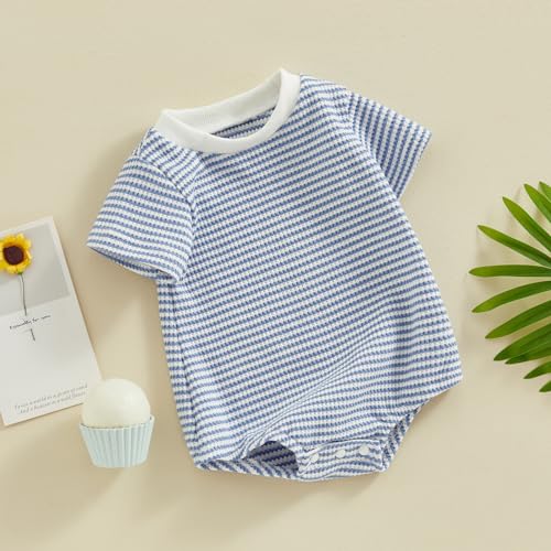 Amazon VISGOGO Unisex Baby Boy Girl Striped Romper Waffle Short Sleeve Bubble Oversized Romper Bodysuit Summer Onesie Clothes