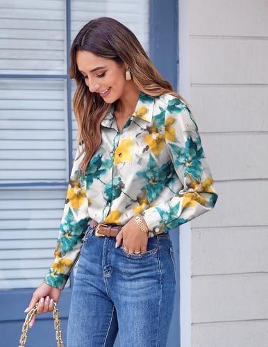 Amazon Zeagoo Button Down Shirts for Women Dressy Floral Printed Long Sleeve Blouse Business Casual Work Tops