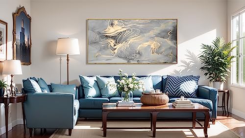 Amazon Wall Art Abstract Canvas Painting Gray Wall Decor Fluid Ink Modern Artwork for Living Room Bedroom Dining Room Home Office Decor 20"x40" with Framed