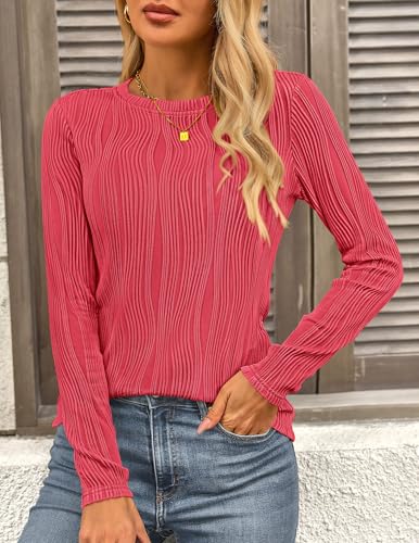 Amazon PRETTYGARDEN Long Sleeve Tops for Women 2025 Spring Fall Trendy Business Dressy Casual Shirts Crewneck Textured Blouse