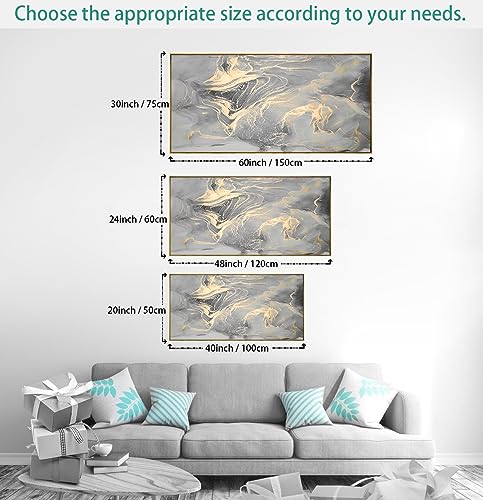 Amazon Wall Art Abstract Canvas Painting Gray Wall Decor Fluid Ink Modern Artwork for Living Room Bedroom Dining Room Home Office Decor 20"x40" with Framed