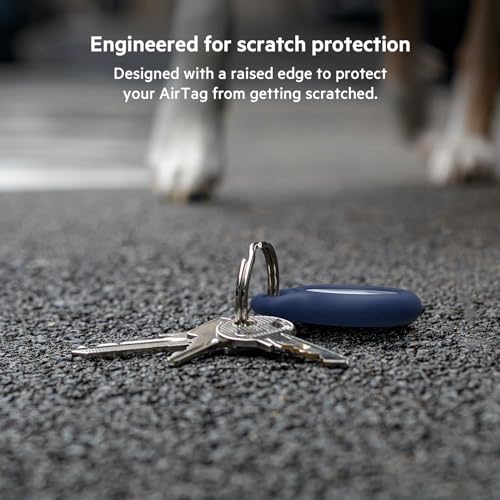Belkin Apple AirTag Secure Holder with Key Ring - Durable Scratch Resistant Case with Open Face & Raised Edges - Protective AirTag Keychain Accessory for Keys, Pets, Luggage, Backpacks - 4-Pack Blue