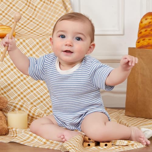 Amazon VISGOGO Unisex Baby Boy Girl Striped Romper Waffle Short Sleeve Bubble Oversized Romper Bodysuit Summer Onesie Clothes