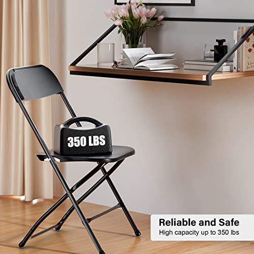 VINGLI 10 Pack Black Plastic Folding Chair, Indoor Outdoor Portable Stackable Commercial Seat with Steel Frame 350lb. Capacity for Events Office Wedding Party Picnic Kitchen Dining