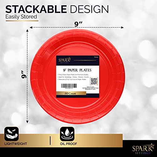 Amazon Paper Dinner Plates Red, 8 1/2 Inches Paper Plates Disposable, Strong and Sturdy Disposable Plates for Party, Dinner, Holiday, Picnic, or Travel Party Plates, Pack of 50