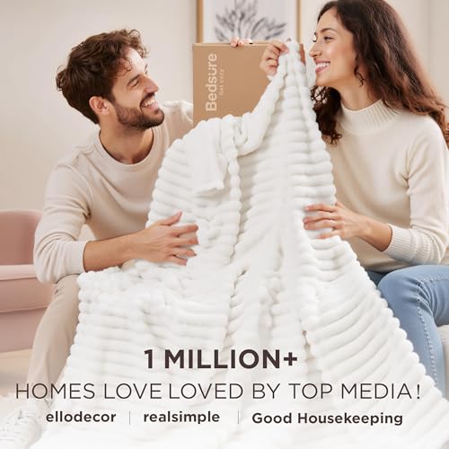 Amazon Bedsure White Throw Blanket for Couch - GentleSoft Cozy Blanket for Women, Cute Fleece Throws for Girls, Teacher Gifts Birthday Gifts for Women Men Mom, Room Home Dorm Decor, Off White, 50x60 Inches