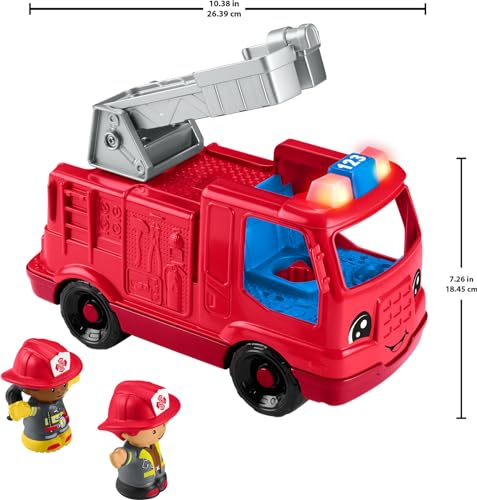 Fisher-Price Little People Toddler Toy Fire Truck Musical Push-Along Vehicle with 2 Figures for Pretend Play Ages 1+ Years