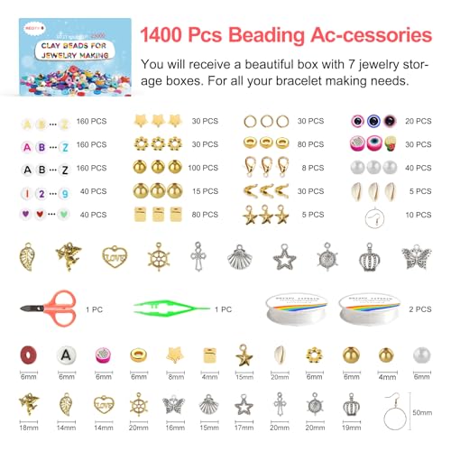 Amazon Redtwo 23000 Pcs Clay Beads Bracelet Making Kit 144 Colors 7 Boxes Flat Polymer Heishi Beads Set for Friendship Jewelry Making with Pendant Charms Crafts Gifts for Girls Ages 6-12 Kids Adults