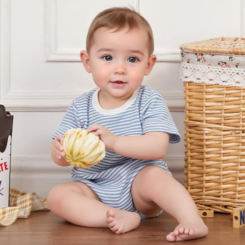 Amazon VISGOGO Unisex Baby Boy Girl Striped Romper Waffle Short Sleeve Bubble Oversized Romper Bodysuit Summer Onesie Clothes