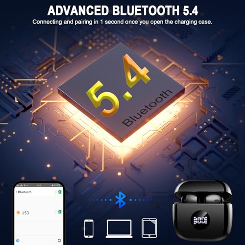 Amazon Wireless Earbuds, Bluetooth 5.4 Ear Buds LED Power Display Headphones Bass Stereo, Bluetooth Earbuds in-Ear Noise Cancelling Mic, 40H Playback Mini Case IP7 Waterproof Sports Earphones for Android iOS