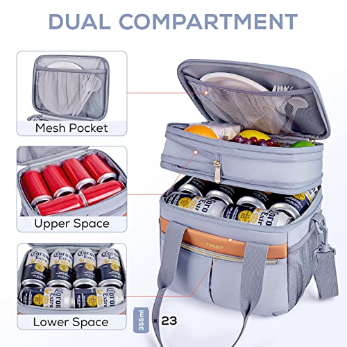Amazon TOURIT Insulated Lunch Box Bag, Double Deck Leakproof Cooler Tote for Work Office Picnic, Expandable Lunch Container, Grey