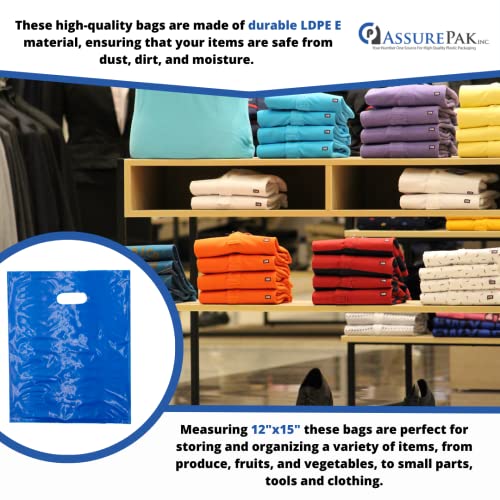Amazon LDPE Die Cut Merchandies Bags - 12"x15" - 500 Bags - 1.5 mil - Blue - 1215DCBLUE - AssurePak