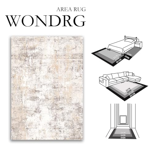 Amazon 6x9 Washable Area Rug Beige Grey Neutral Abstract Living Room Bedroom Large Throw Rug Non Slip Soft Low Pile Indoor Floor Carpet for Dining Room Kitchen Office Entryway