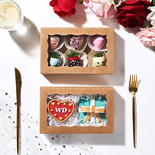 RomanticBaking 50 Pack DIY Assembly Brown 7 x 4 3/8 x 1½ inches Cookies Boxes Chocolate Truffle Boxes Treat Boxes Cakesickle Boxes Macaron Boxes Bakery Boxes