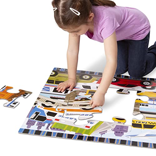Melissa & Doug Traffic Jam Jumbo Jigsaw Floor Puzzle (24 pcs, 2 x 3 feet long) - Kids Vehicle Puzzles, Large Floor Puzzles For Preschoolers And Kids Ages 3+