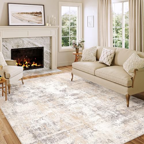 Amazon 6x9 Washable Area Rug Beige Grey Neutral Abstract Living Room Bedroom Large Throw Rug Non Slip Soft Low Pile Indoor Floor Carpet for Dining Room Kitchen Office Entryway