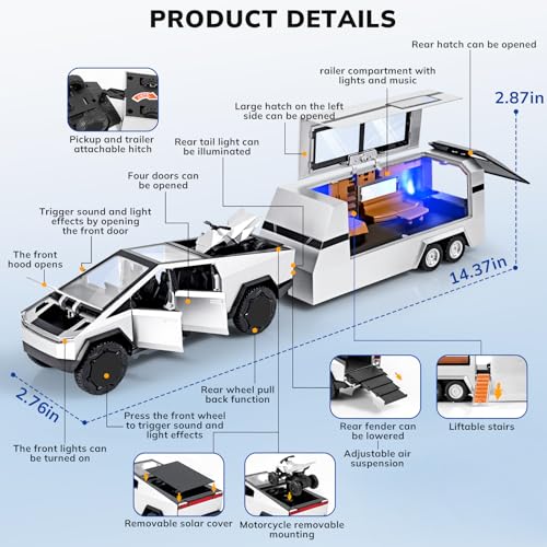 Amazon Truck and Trailer Toys for Boys 1/32 Diecast Truck and Trailer Model Kit,Toy Truck and Trailer Set with Sound and Light,Pull Back Toy Truck with Trailer,Toy Trucks for Boys Age 4-7(Silver)