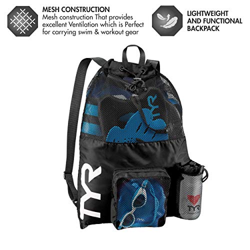 Amazon TYR Big Mesh Mummy Backpack for Swim, Gym and Workout Gear, Black, 40-Liter Capacity